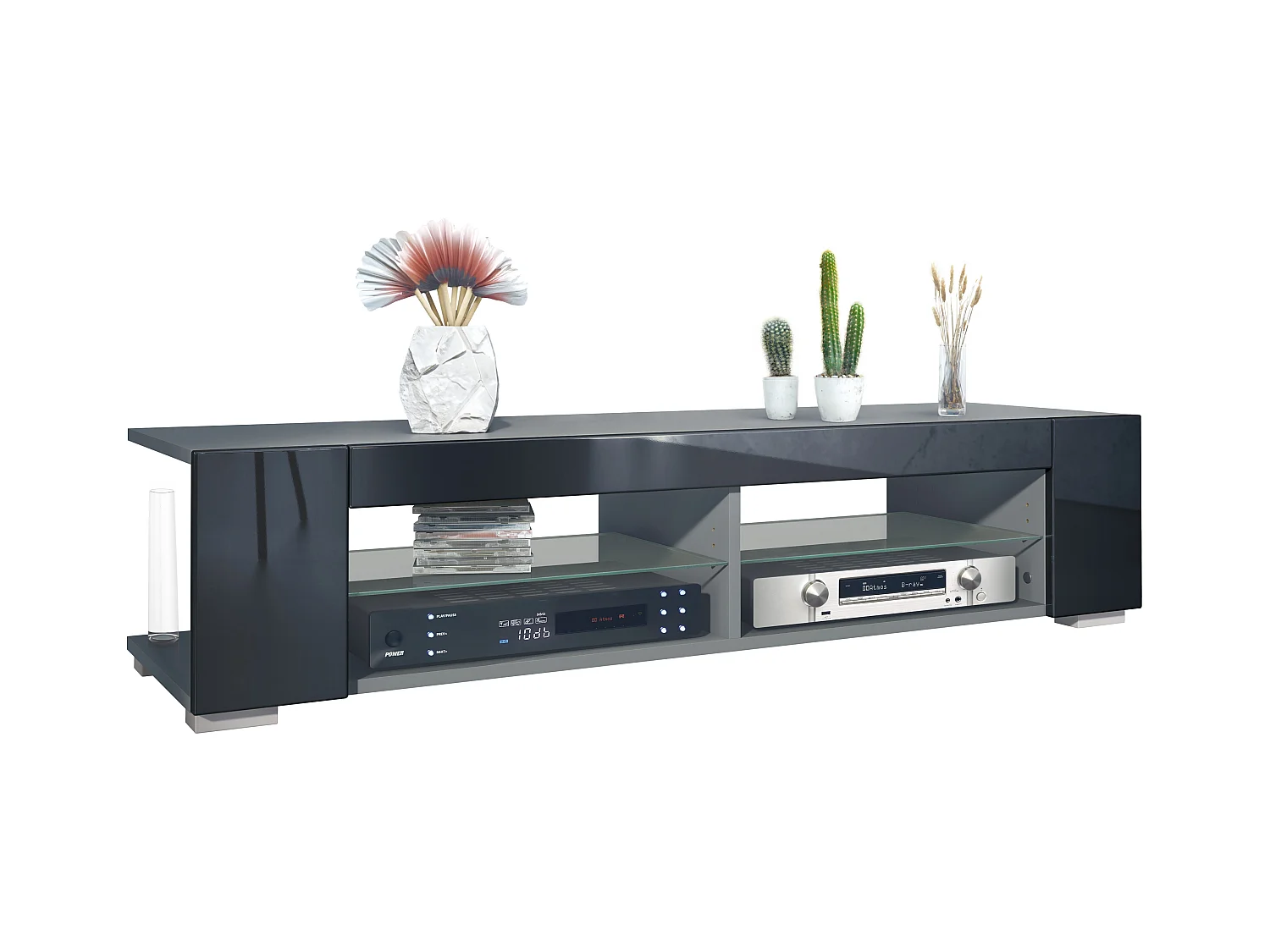 Meuble TV Movie, meuble TV avec 4 compartiments ouverts et moulures décoratives, anthracite mat/ (134,5 x 30,5 x 38,5 cm)