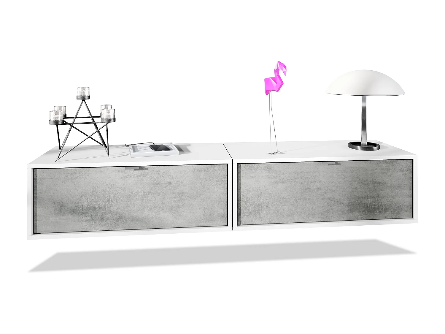 TV Board Lana 80 mobile da parete Porta TV 80 x 29 x 37 cm, struttura in bianco opaco, frontali in grigio ossido di cemento | Ampia scelta di colori