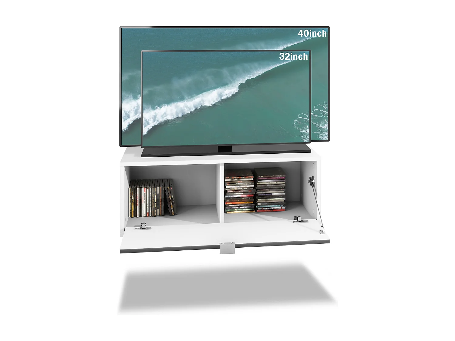 TV Board Lana 80 mobile da parete Porta TV 80 x 29 x 37 cm, struttura in bianco opaco, frontali in grigio ossido di cemento | Ampia scelta di colori