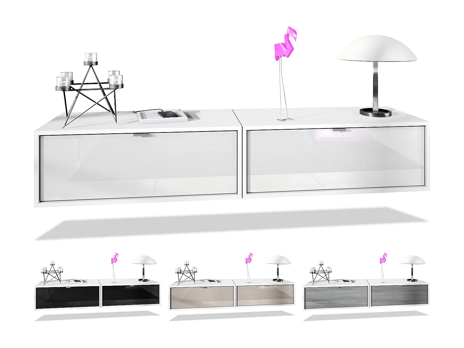 TV Board Lana 80 mobile da parete Porta TV 80 x 29 x 37 cm, struttura in bianco opaco, frontali in grigio ossido di cemento | Ampia scelta di colori