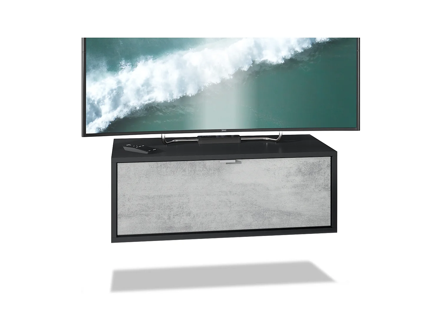 Meuble TV Lana 80 armoire murale lowboard 80 x 29 x 37 cm, caisson en noir mat, façades en aspect béton oxyde | Grand choix de couleurs