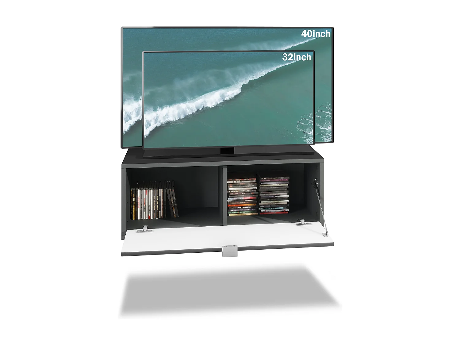 Meuble TV Lana 80 armoire murale lowboard 80 x 29 x 37 cm, caisson en noir mat, façades en aspect béton oxyde | Grand choix de couleurs