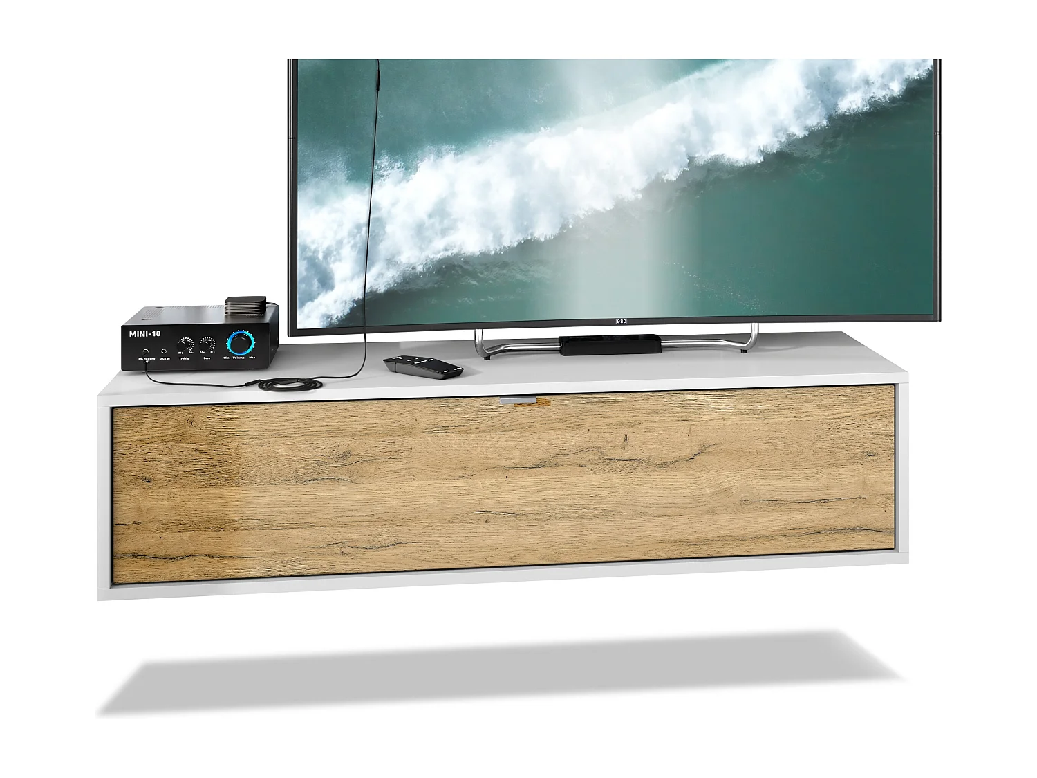 TV Board Lana 120 mobile da parete Porta TV 120 x 29 x 37 cm, struttura in bianco opaco, frontali in rovere Nature | Ampia scelta di colori