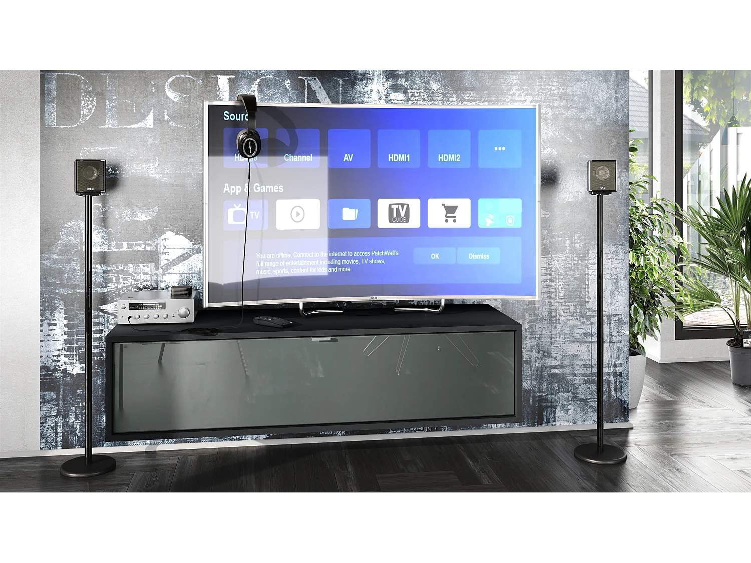 Meuble TV Lana 120 armoire murale lowboard 120 x 29 x 37 cm, caisson en Noir mat, façades en gris haute brillance | Grand choix de couleurs