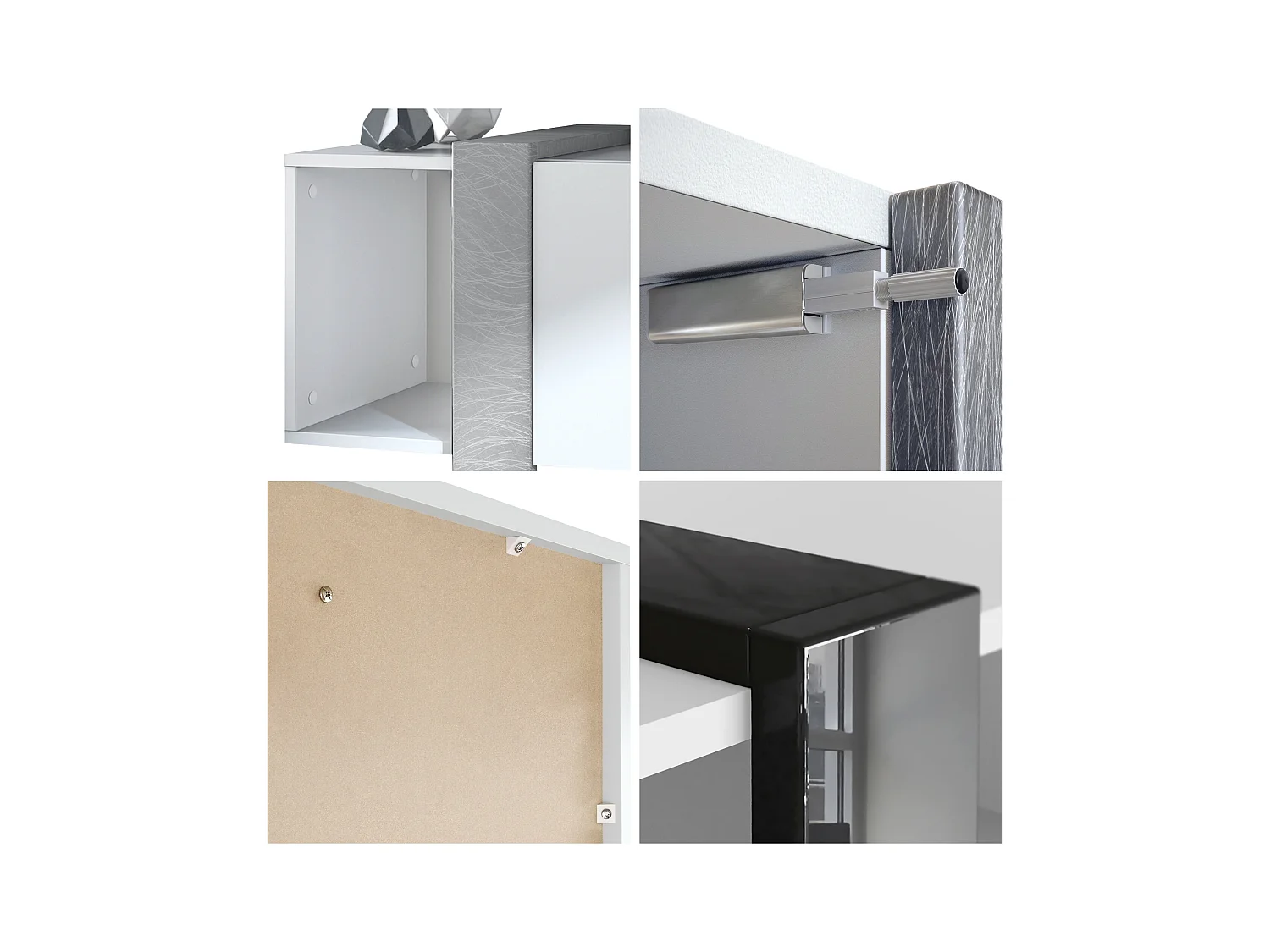 Lowboard Ida 149 x 45,5 x 34 cm Buffet TV avec 4 compartiments et portes PTO, caisson en blanc mat, façades en Denim mat | Grand choix de couleurs