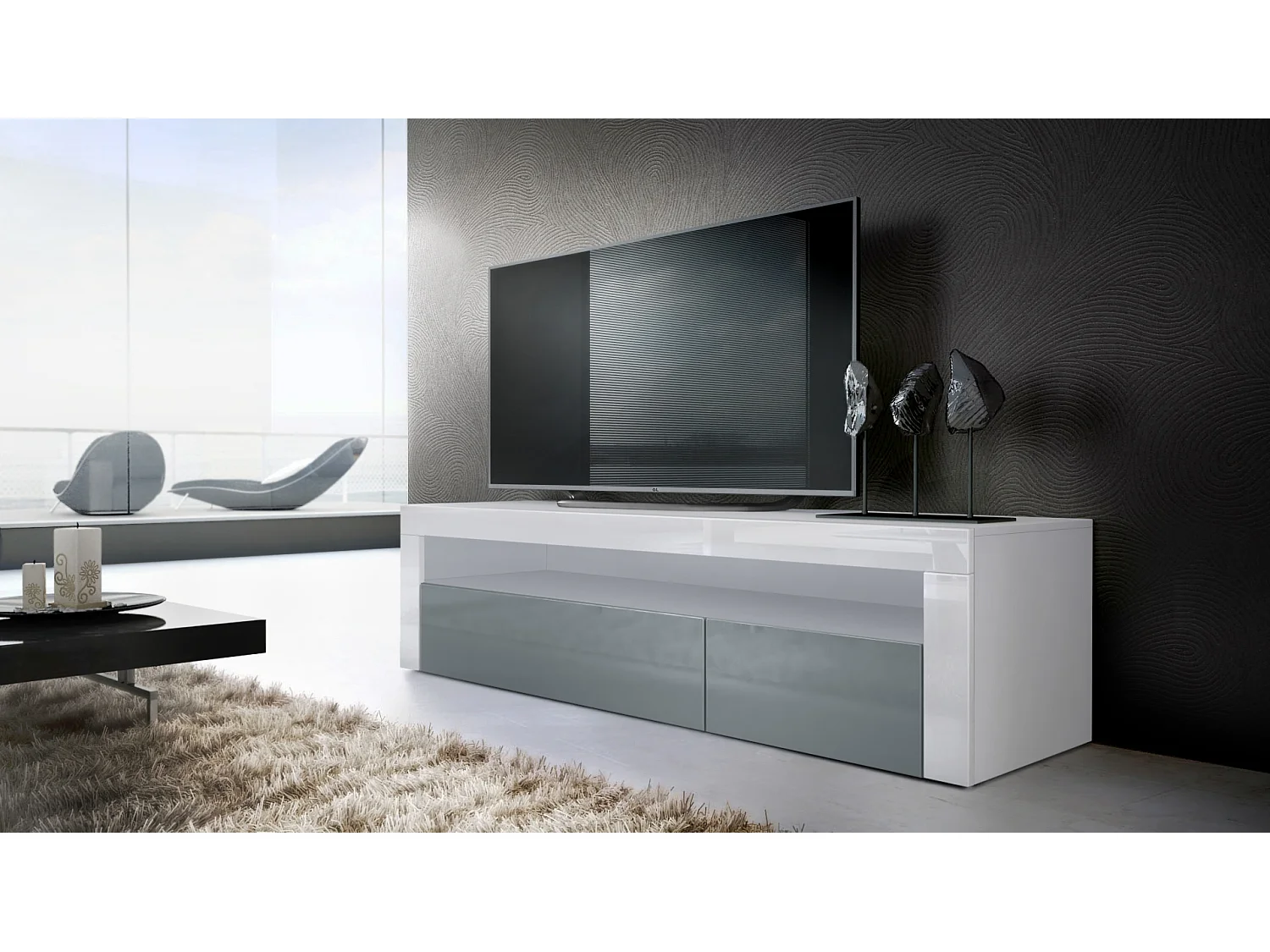 LOWBOARD Valencia Grau Hochglanz / Weiß Hochglanz