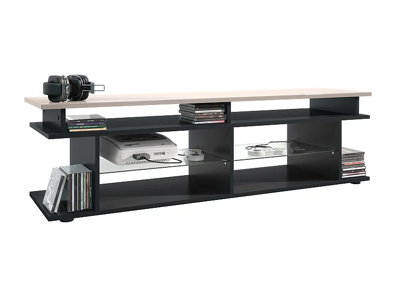 TV Board Movie V3 Game On 138,5 x 39 x 37,5 cm , carcassa in nero opaco, supporto per monitor Game in grigio sabbia lucido