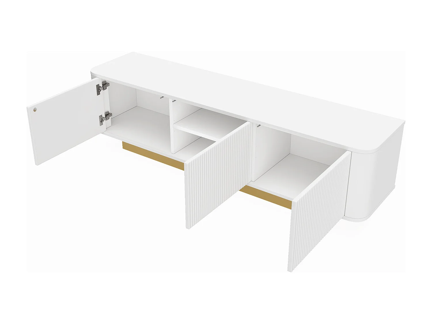 Meuble TV moderne 170x40x47cm - design rond - 3 portes - étagères réglables - blanc