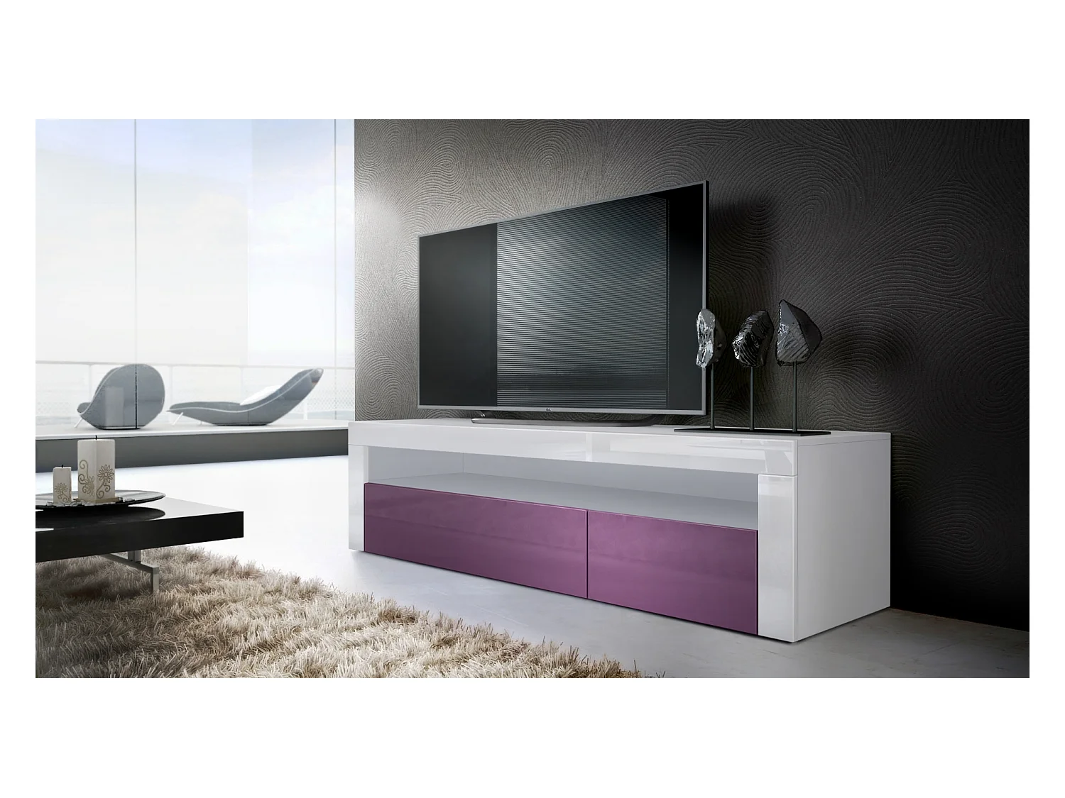 LOWBOARD Valencia Brombeer Hochglanz / Weiß Hochglanz