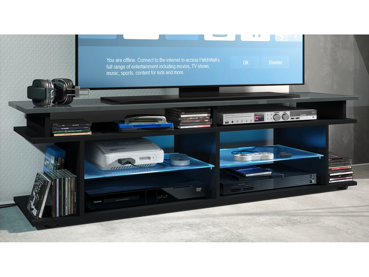 LOWBOARD Movie Platte des TV-Aufsatzes in Grau Hochglanz