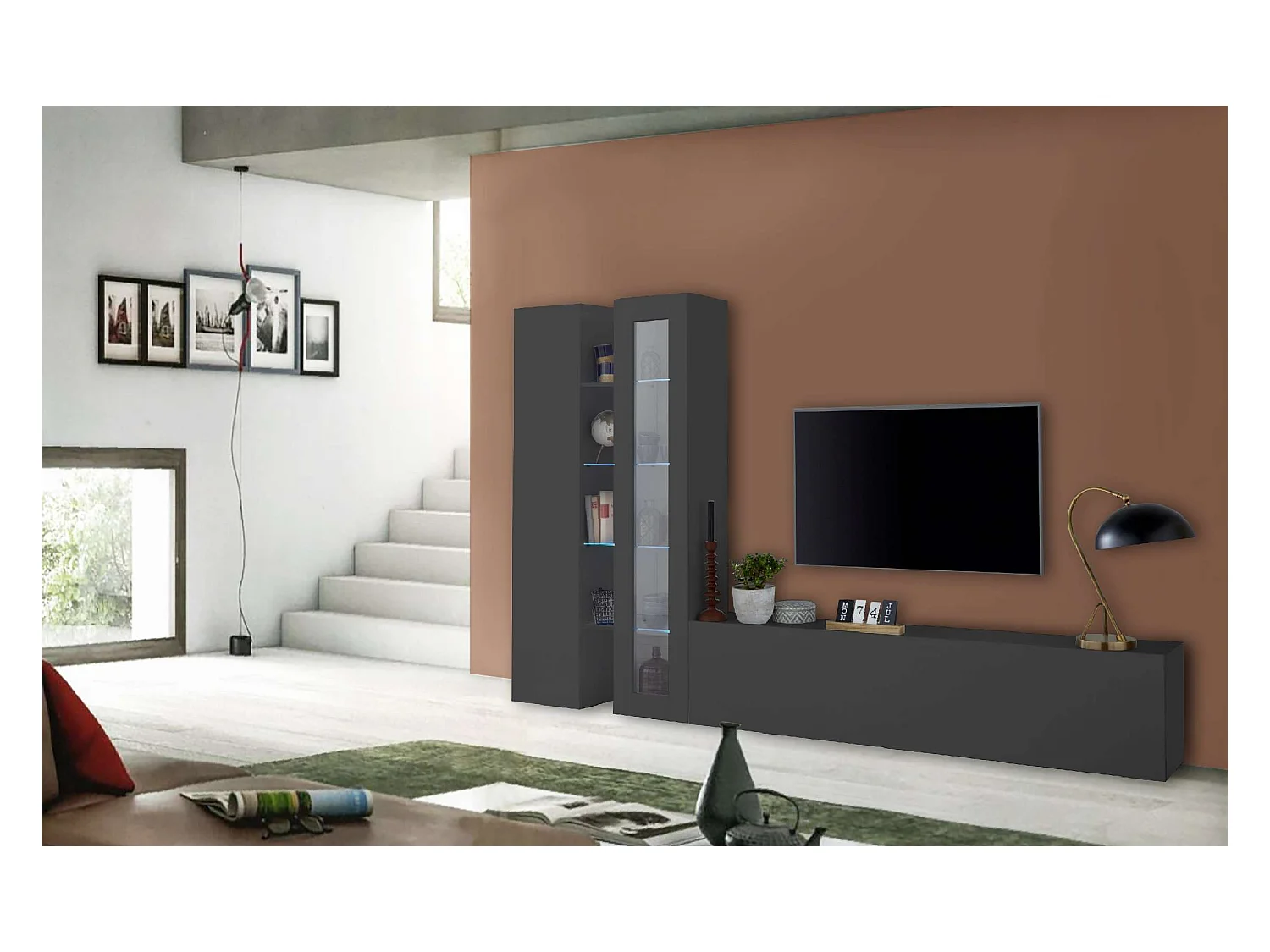 Meuble TV de salon moderne armoire et vitrine Elco RT