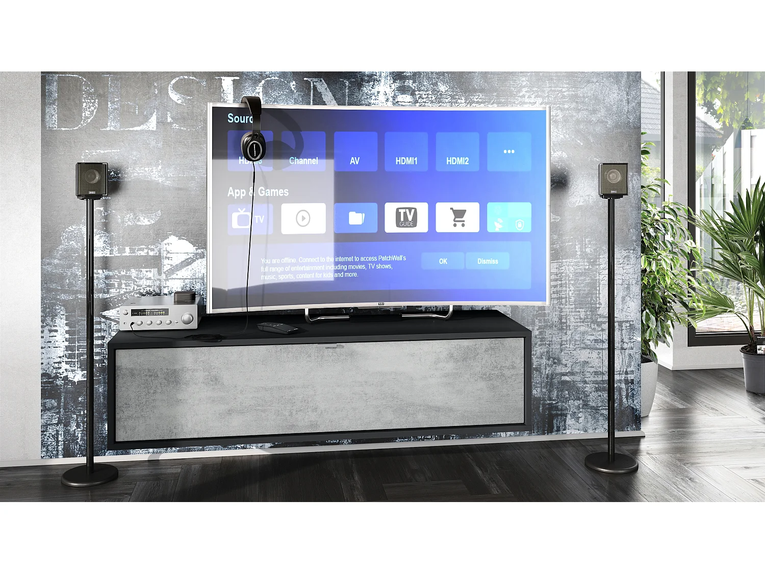 Meuble TV Lana 120 armoire murale lowboard 120 x 29 x 37 cm, caisson en Noir mat, façades en aspect béton oxyde | Grand choix de couleurs