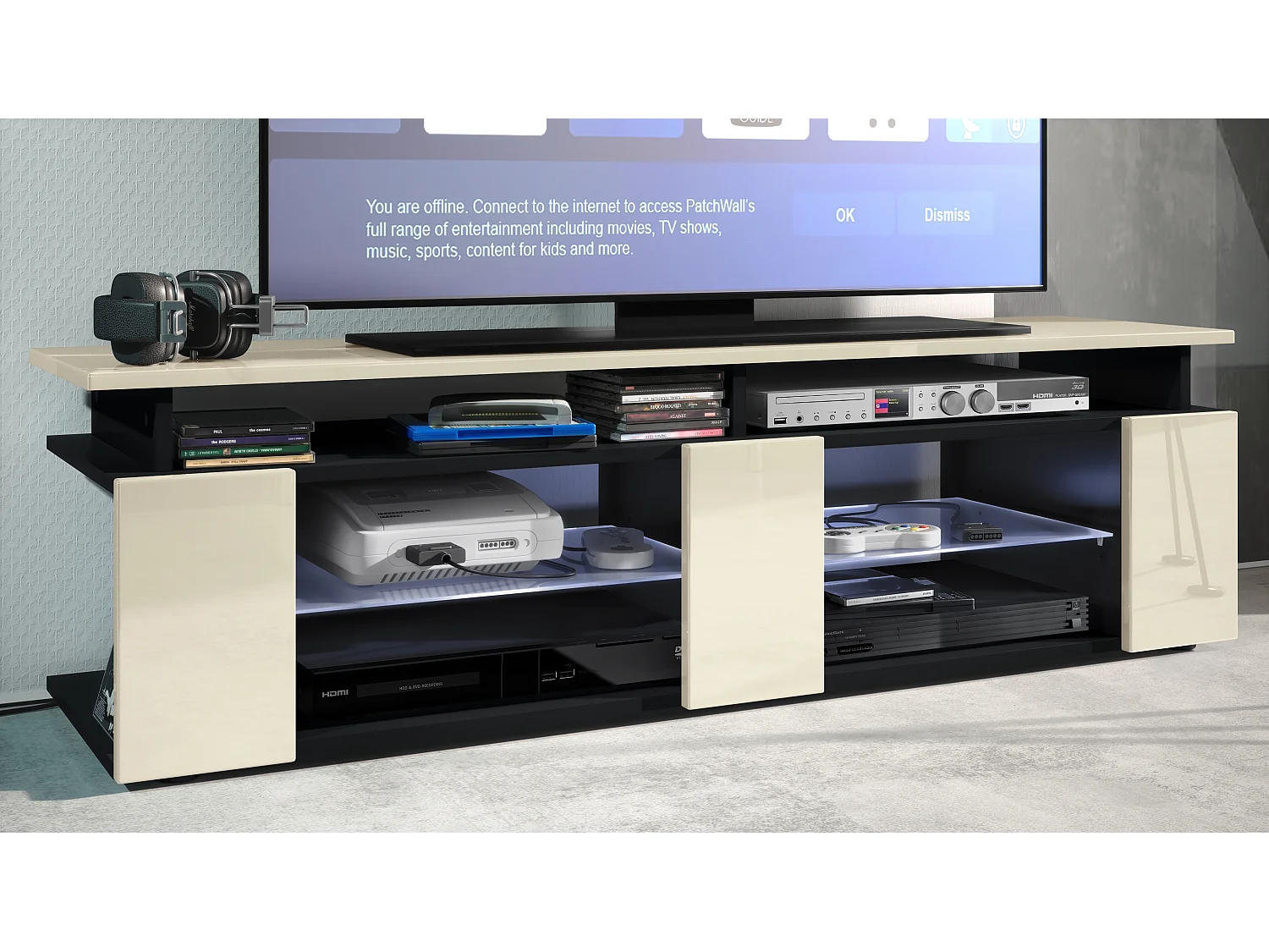 LOWBOARD Movie Fronten und obere Platte des Aufsatzes in Creme Hochglanz