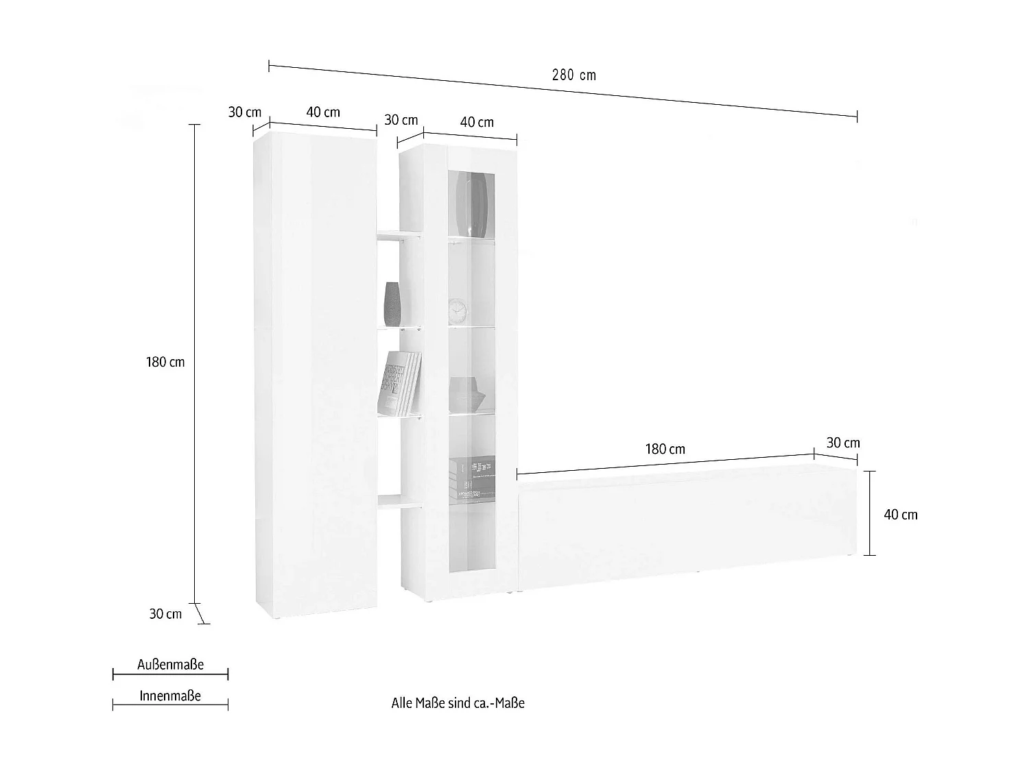 Meuble TV de salon moderne blanc armoire et vitrine Elco WH
