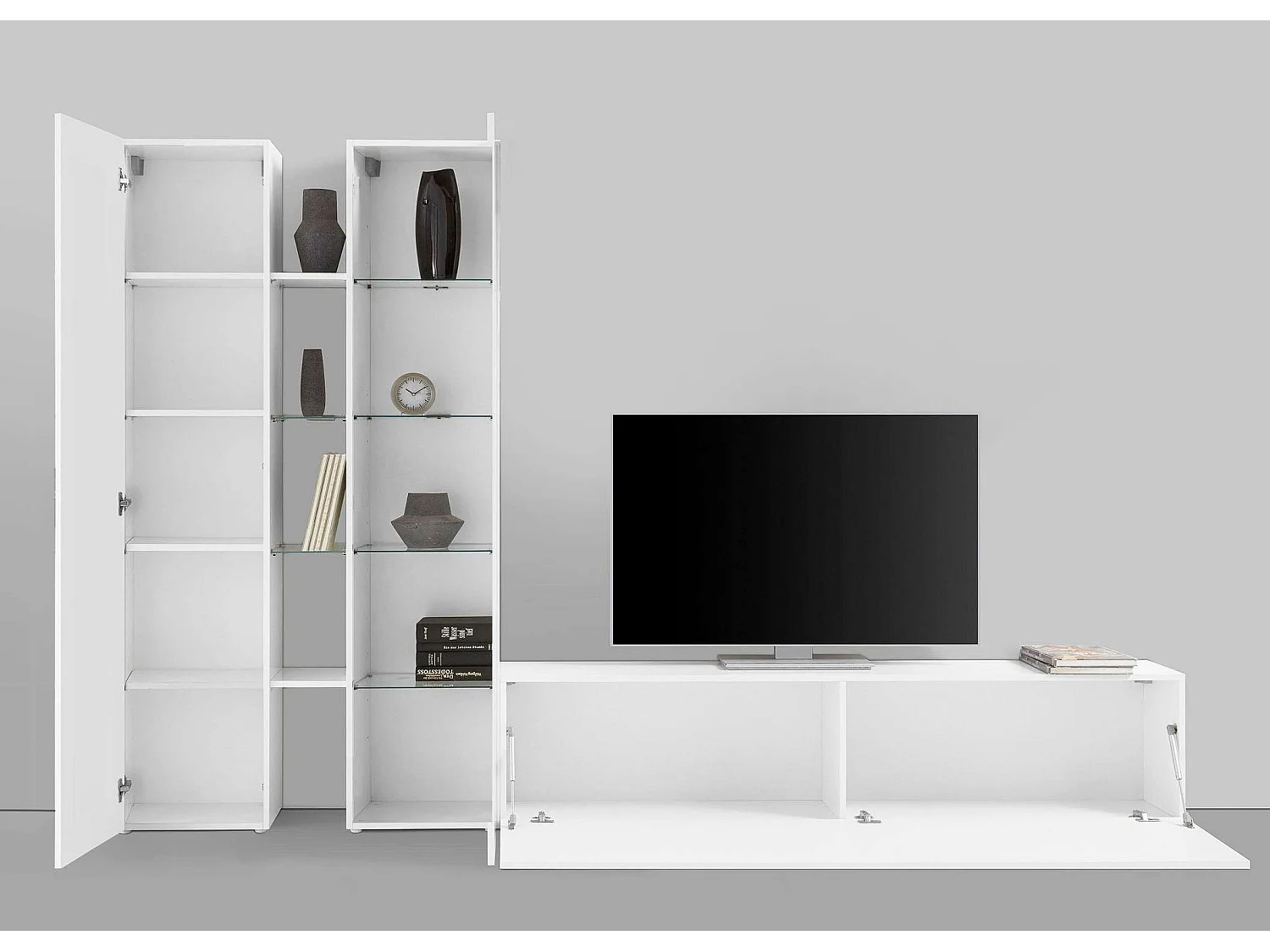 Parete attrezzata bianca moderna mobile TV armadio vetrina Elco WH