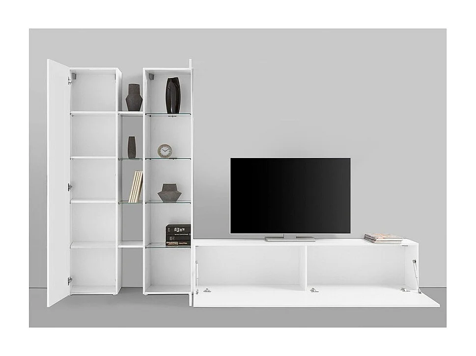 Parete attrezzata bianca moderna mobile TV armadio vetrina Elco WH
