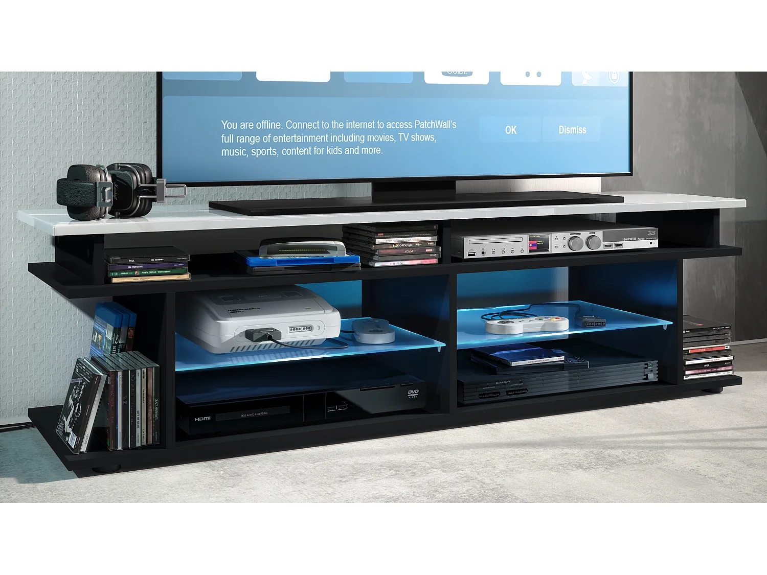 LOWBOARD Movie Platte des TV-Aufsatzes in Weiß Hochglanz