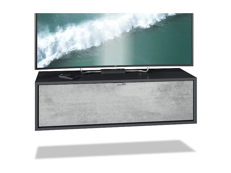 Meuble TV Lana 100 armoire murale lowboard 100 x 29 x 37 cm, caisson en noir mat, façades en aspect béton oxyde | Grand choix de couleurs