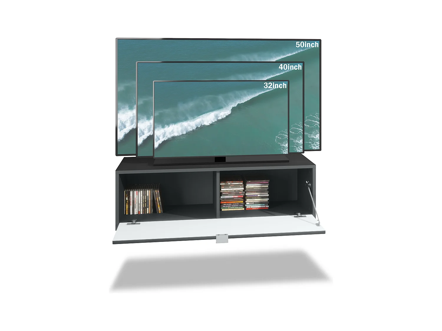 Meuble TV Lana 100 armoire murale lowboard 100 x 29 x 37 cm, caisson en noir mat, façades en aspect béton oxyde | Grand choix de couleurs