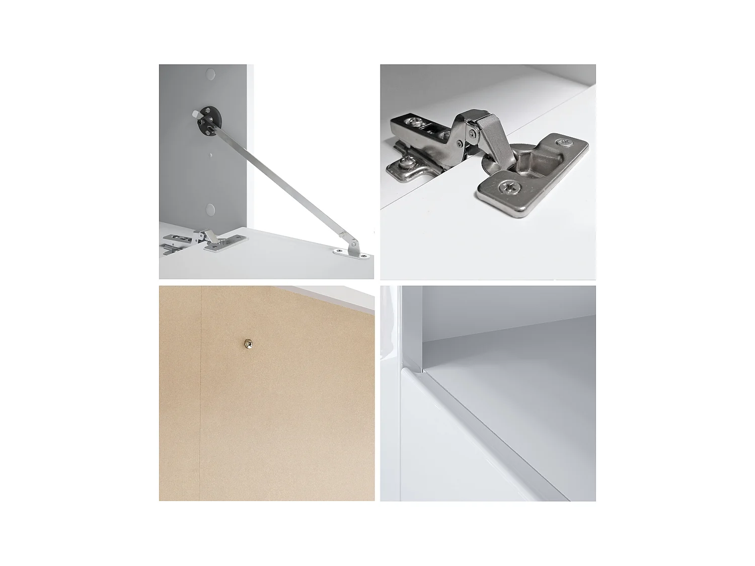 Buffet bas Valencia, Meuble TV avec 1 compartiment ouvert et 2 clapets, Blanc mat/crème haute brillance/crème haute brillance (155 x 46 x 40 cm)
