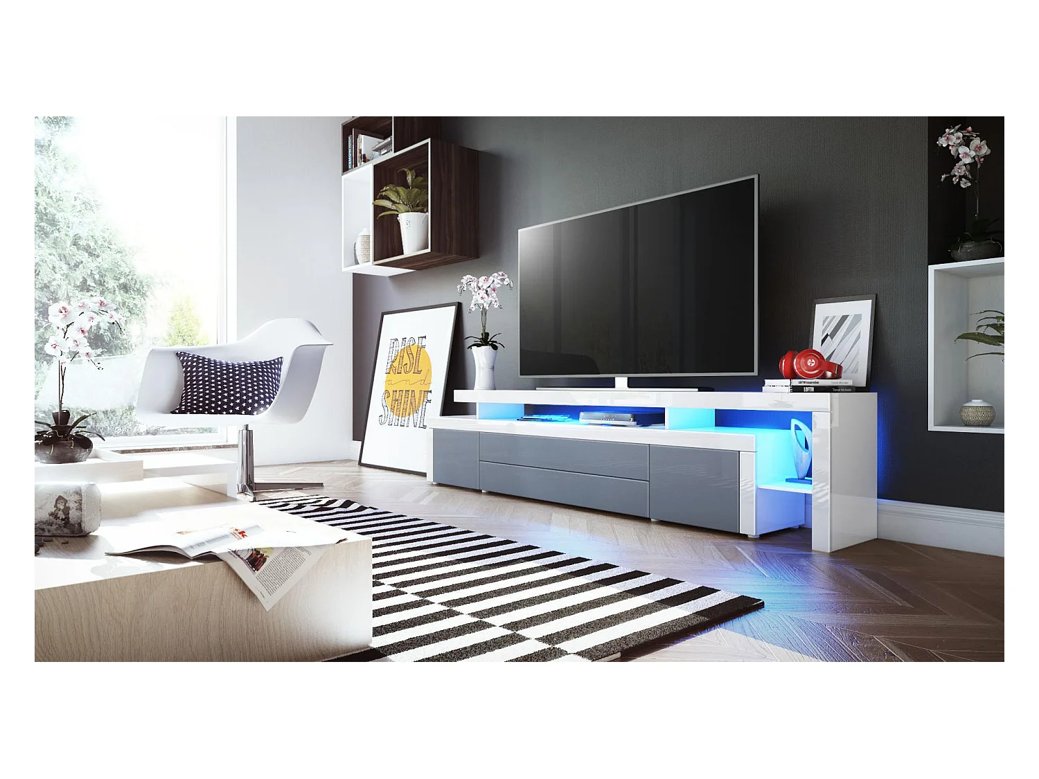 LOWBOARD Leon Grau Hochglanz / Weiß Hochglanz