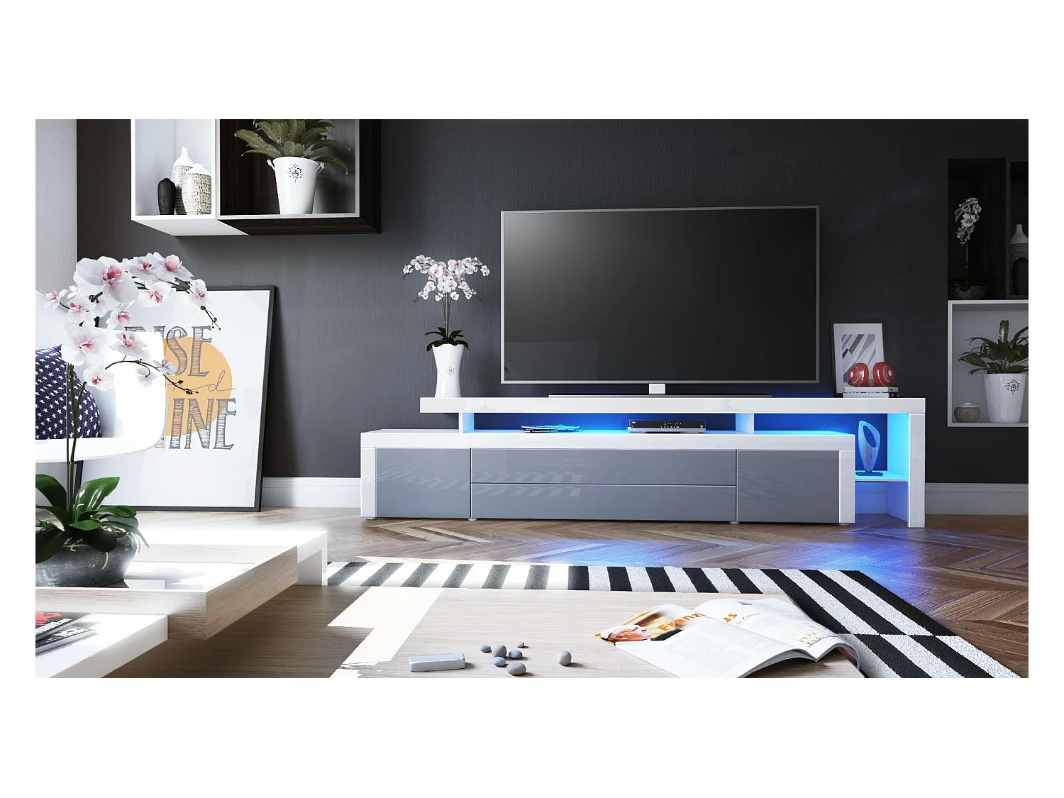 LOWBOARD Leon Grau Hochglanz / Weiß Hochglanz