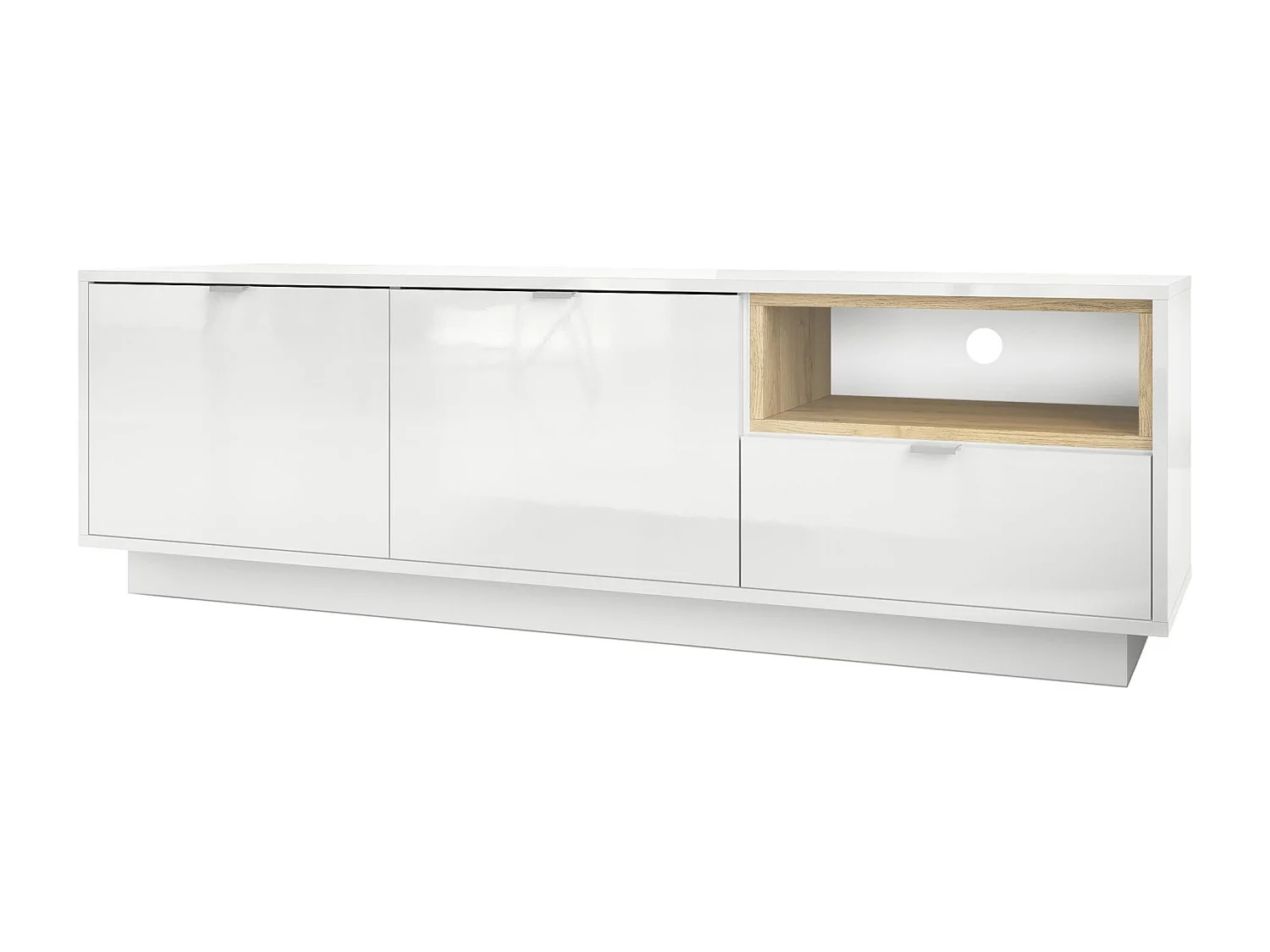 Mobile TV Metro, Struttura in bianco lucido / Frontale in bianco lucido con inserto in rovere naturale