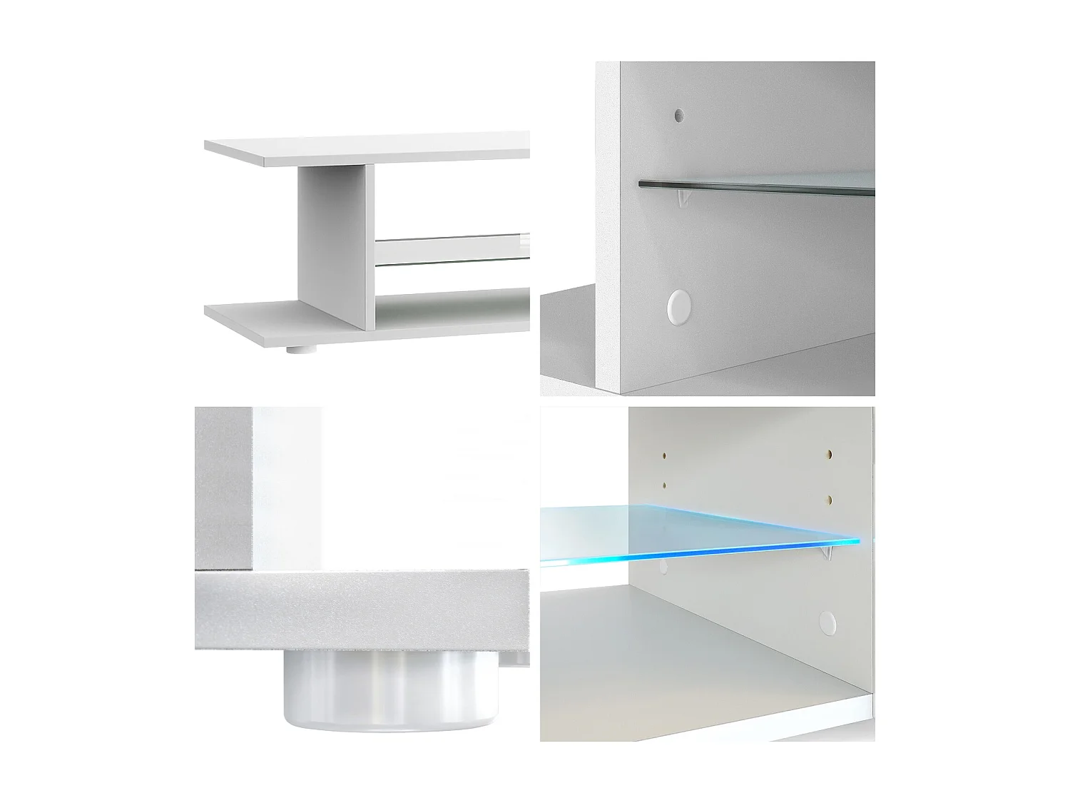 TV Board Movie V3 Game On 138,5 x 39 x 37,5 cm éclairage LED inclus Blanc, caisson en blanc mat, élément supérieur en mûre haute brillance