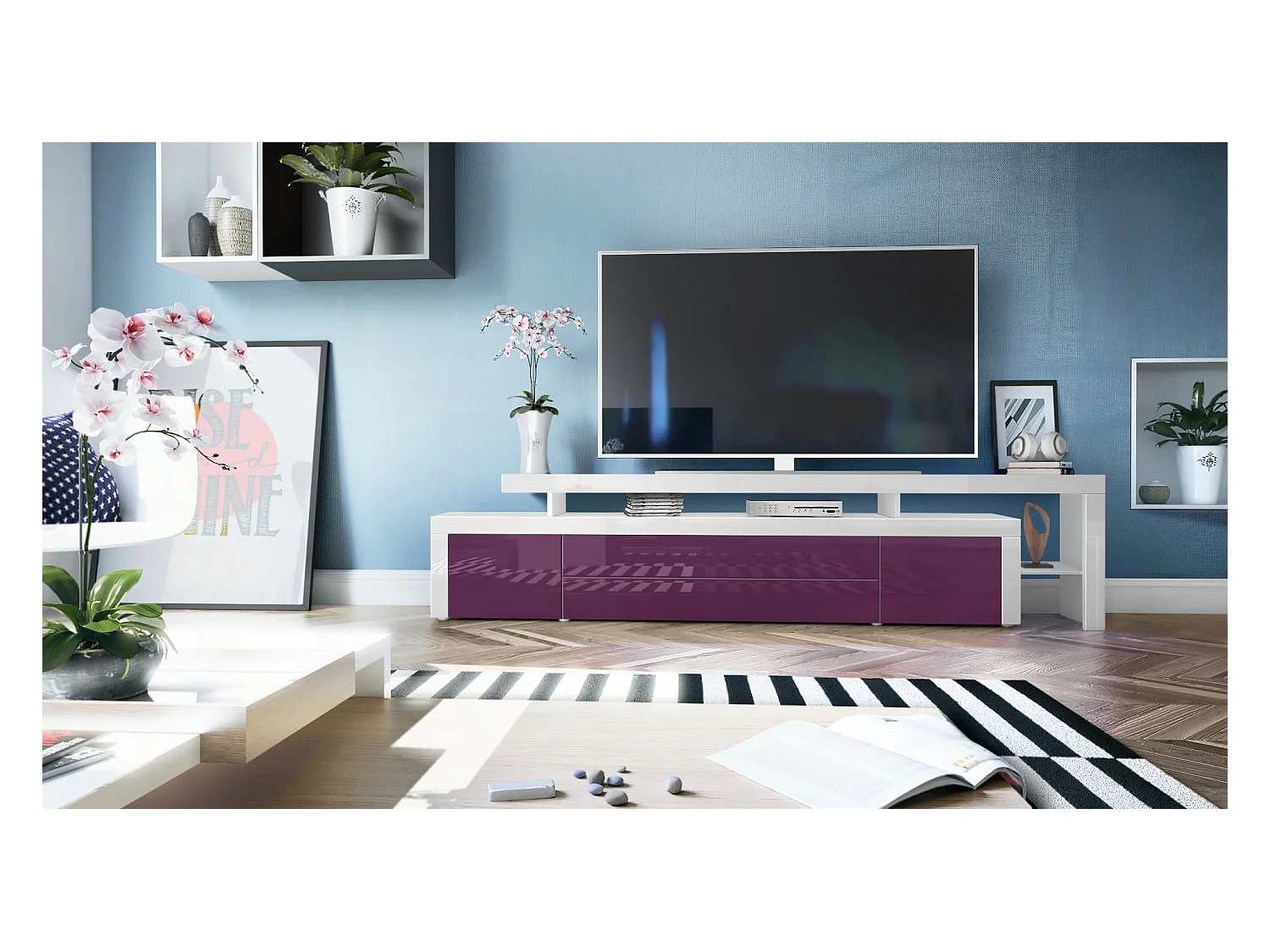 LOWBOARD Leon Brombeer Hochglanz / Weiß Hochglanz