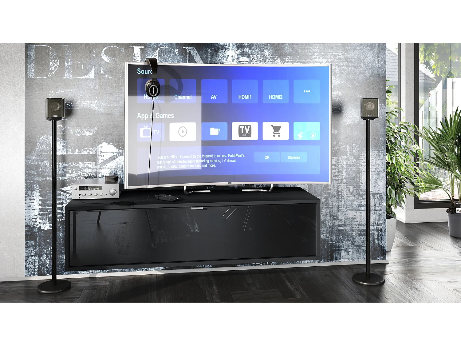 TV Board Lana 120 mobile da parete Porta TV 120 x 29 x 37 cm, struttura in nero opaco, frontali in nero lucido | Ampia scelta di colori