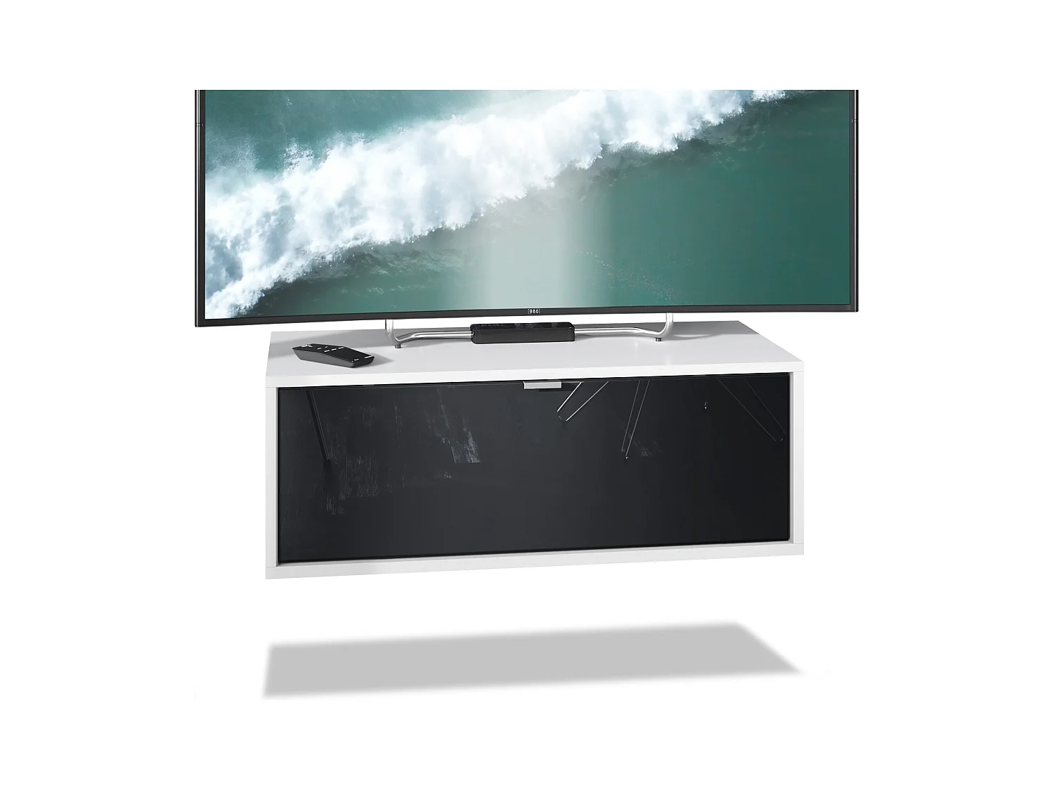 Meuble TV Lana 80 armoire murale lowboard 80 x 29 x 37 cm, caisson en blanc mat, façades en Noir haute brillance | Grand choix de couleurs