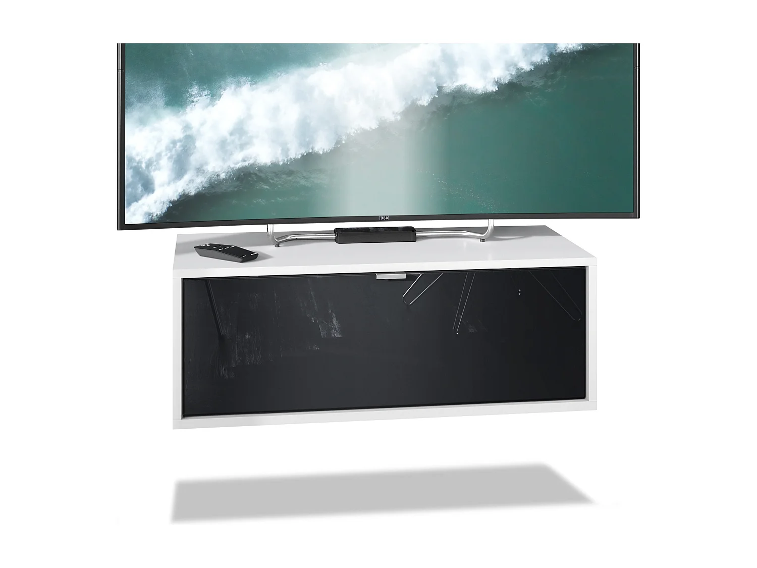 Meuble TV Lana 80 armoire murale lowboard 80 x 29 x 37 cm, caisson en blanc mat, façades en Noir haute brillance | Grand choix de couleurs