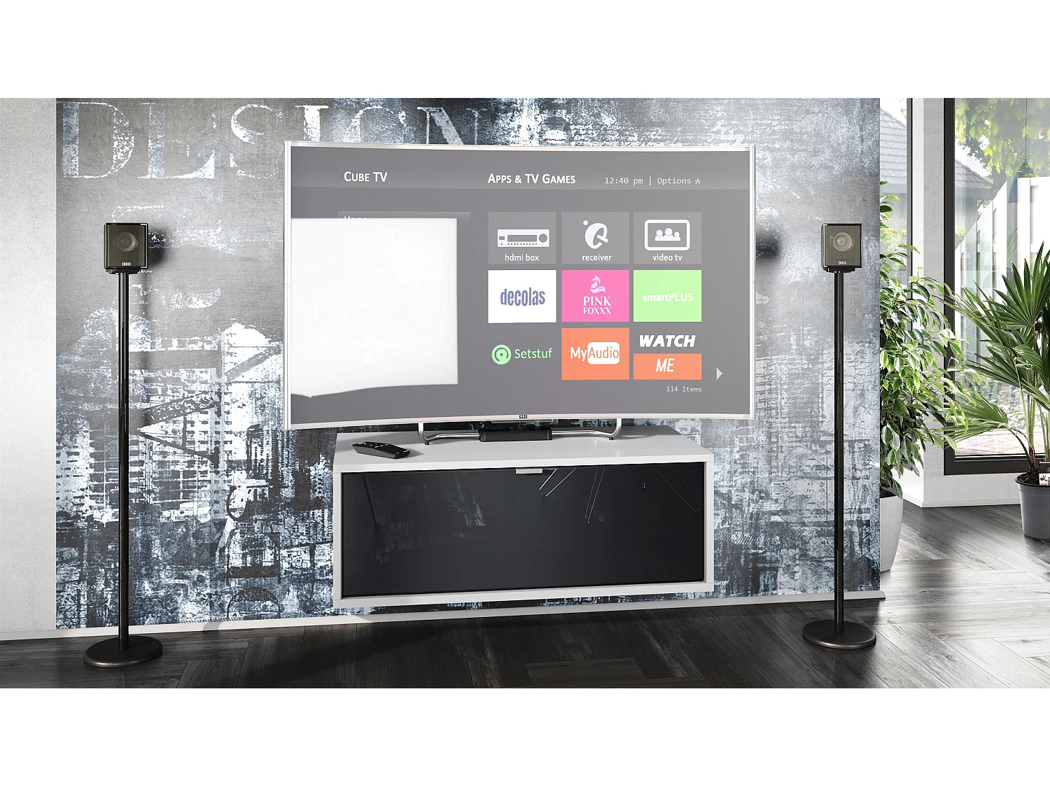 Meuble TV Lana 80 armoire murale lowboard 80 x 29 x 37 cm, caisson en blanc mat, façades en Noir haute brillance | Grand choix de couleurs