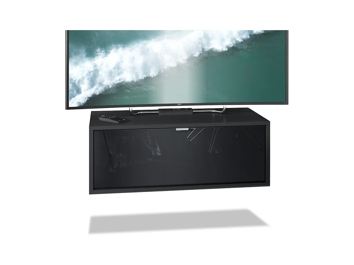Meuble TV Lana 80 armoire murale lowboard 80 x 29 x 37 cm, caisson en noir mat, façades en noir haute brillance | Grand choix de couleurs