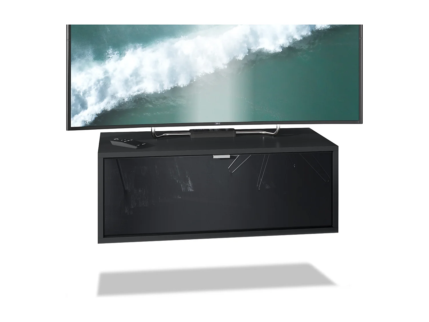 Meuble TV Lana 80 armoire murale lowboard 80 x 29 x 37 cm, caisson en noir mat, façades en noir haute brillance | Grand choix de couleurs