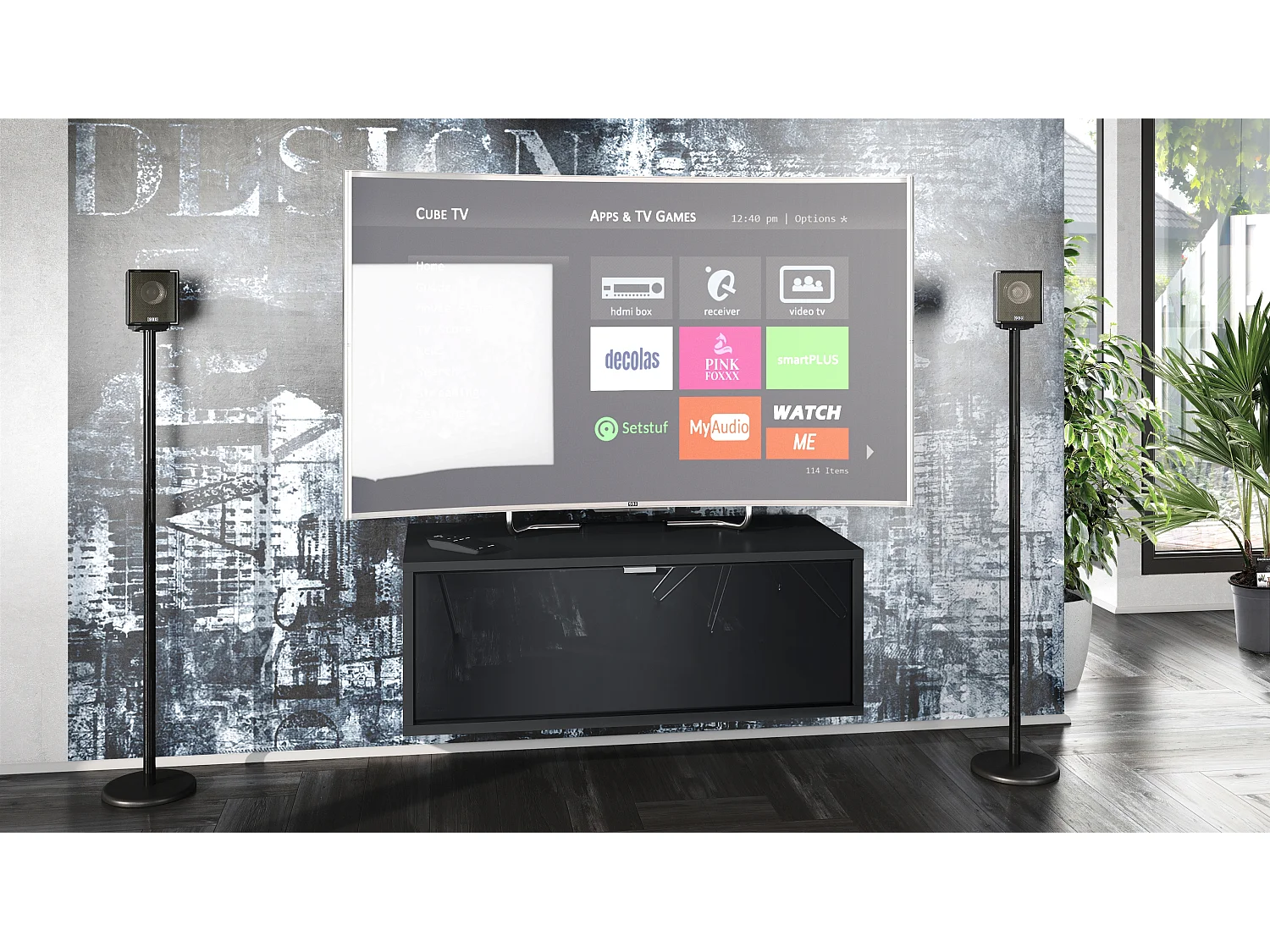 Meuble TV Lana 80 armoire murale lowboard 80 x 29 x 37 cm, caisson en noir mat, façades en noir haute brillance | Grand choix de couleurs