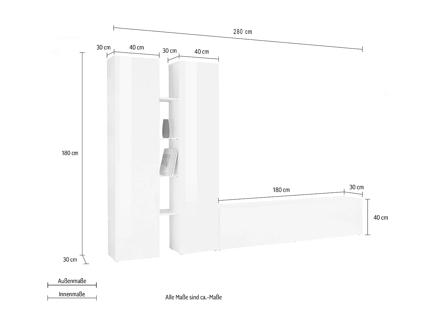 Meuble TV de salon moderne 2 armoires 4 étagères gris Sage RT