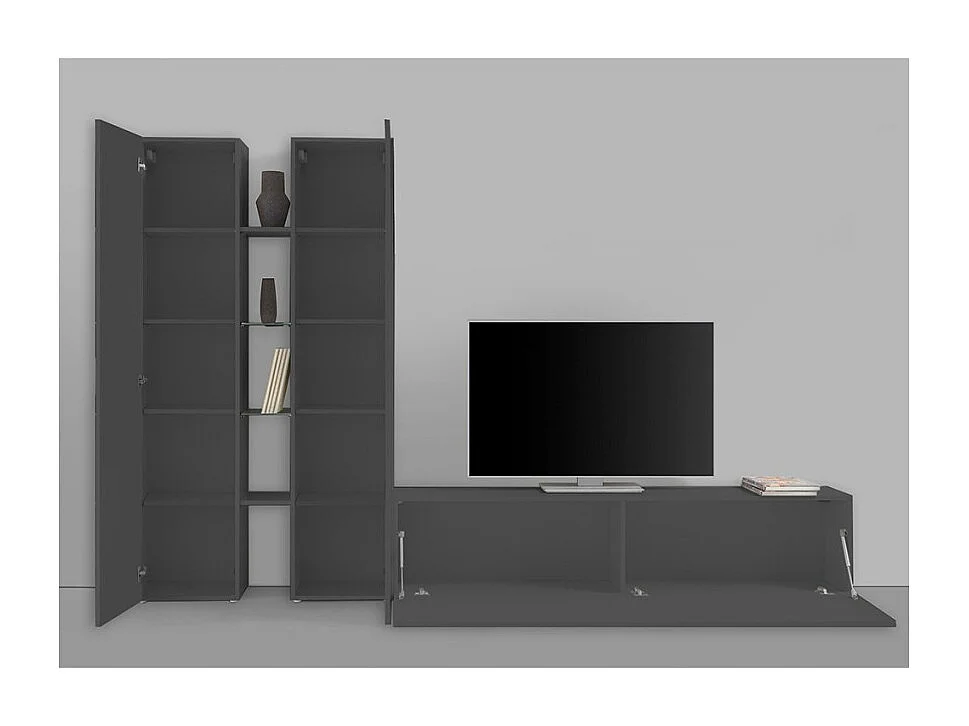 Meuble TV de salon moderne 2 armoires 4 étagères gris Sage RT