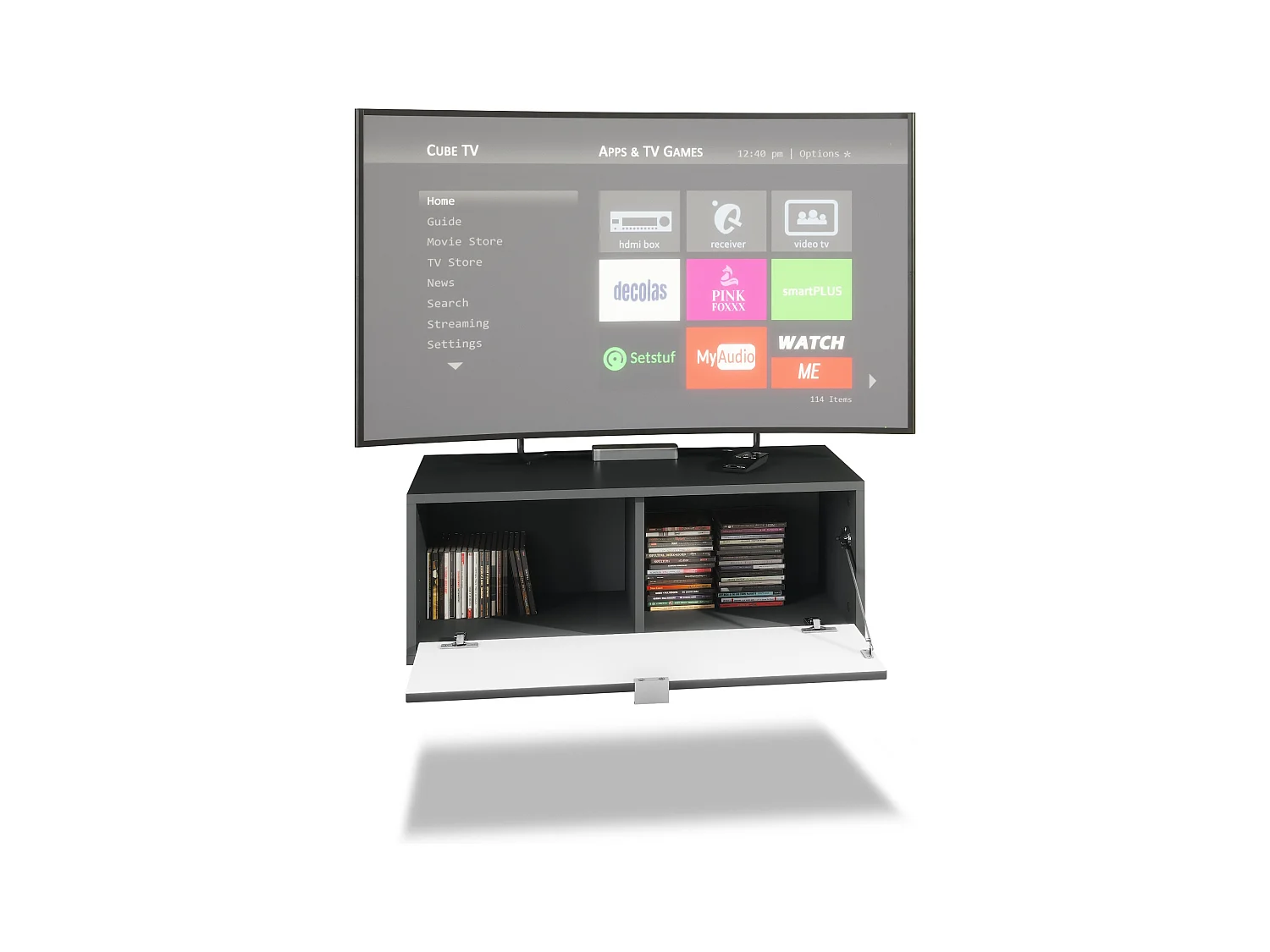 Ensemble de 2 set meuble TV Lana 80, lowboards de 80 x 29 x 37 cm chacun avec beaucoup d'espace de rangement, caisson en Noir mat, façades en Chêne Nature