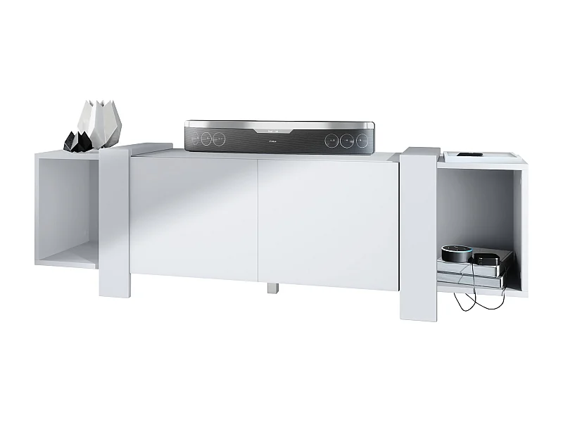 Vladon Mesa de TV Ida 149 x 45,5 x 34 cm cómoda con 4 compartimentos y puertas con PTOs, carcasa en blanco mate, frentes en Blanco mate | Gran selección de colores