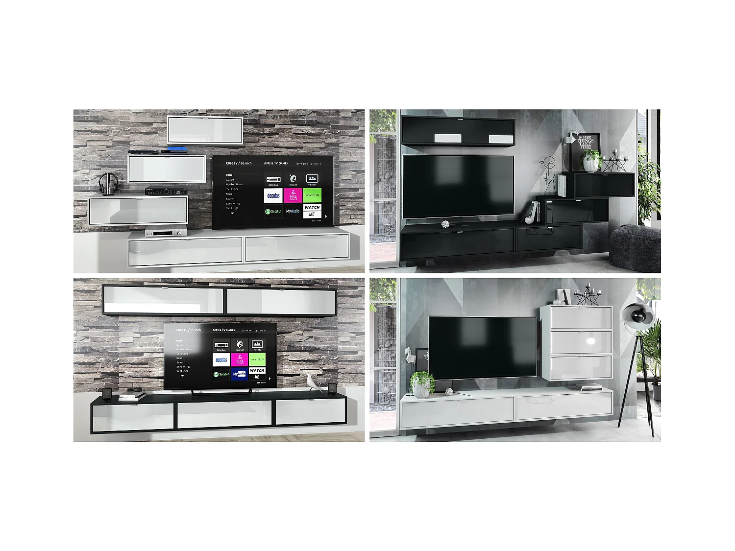 Vladon Mueble televisor Lana 80 Mueble de Pared para televisión 80 x 29 x 37 cm, Cuerpo en Blanco Mate, Frentes en Roble natural | Gran Variedad de Colores