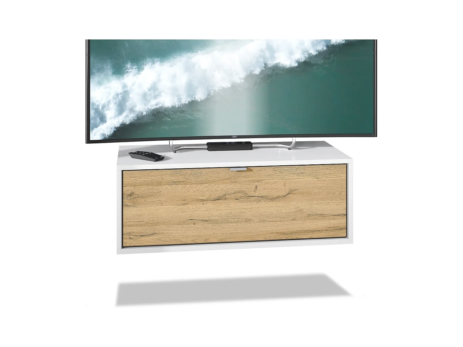 Meuble TV Lana 80 armoire murale lowboard 80 x 29 x 37 cm, caisson en blanc mat, façades en Chêne Nature | Grand choix de couleurs