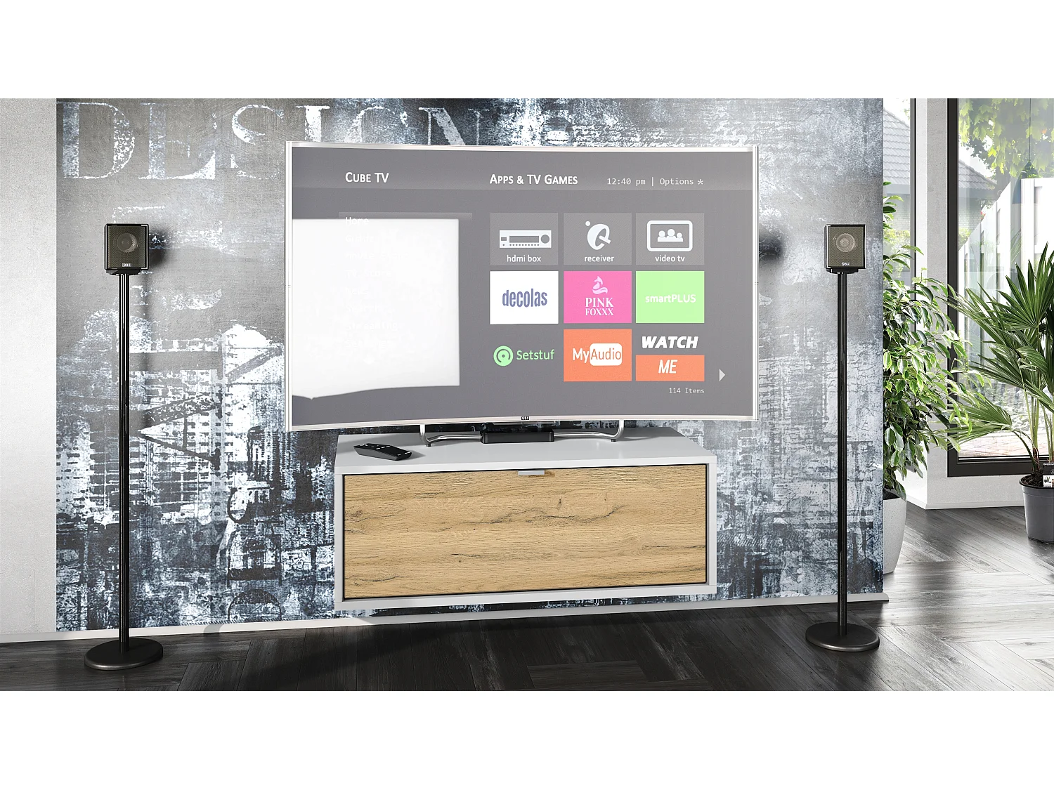 Meuble TV Lana 80 armoire murale lowboard 80 x 29 x 37 cm, caisson en blanc mat, façades en Chêne Nature | Grand choix de couleurs