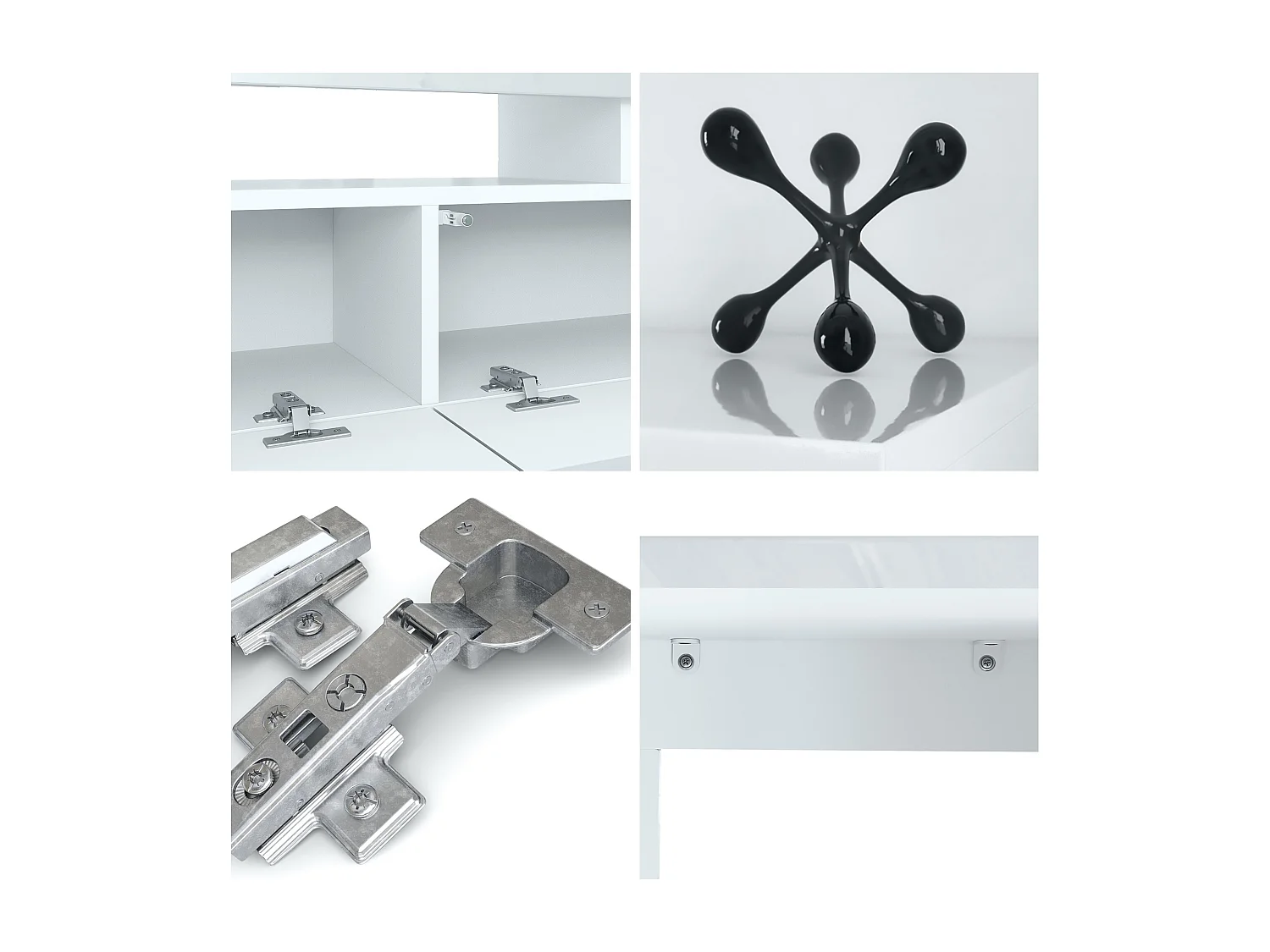 Buffet bas Lima V2, Meuble TV avec 2 clapets, 1 compartiment ouvert et 2 étagères en verre, Blanc haute brillance/Mûre haute brillance (189 x 38 x 35 cm)