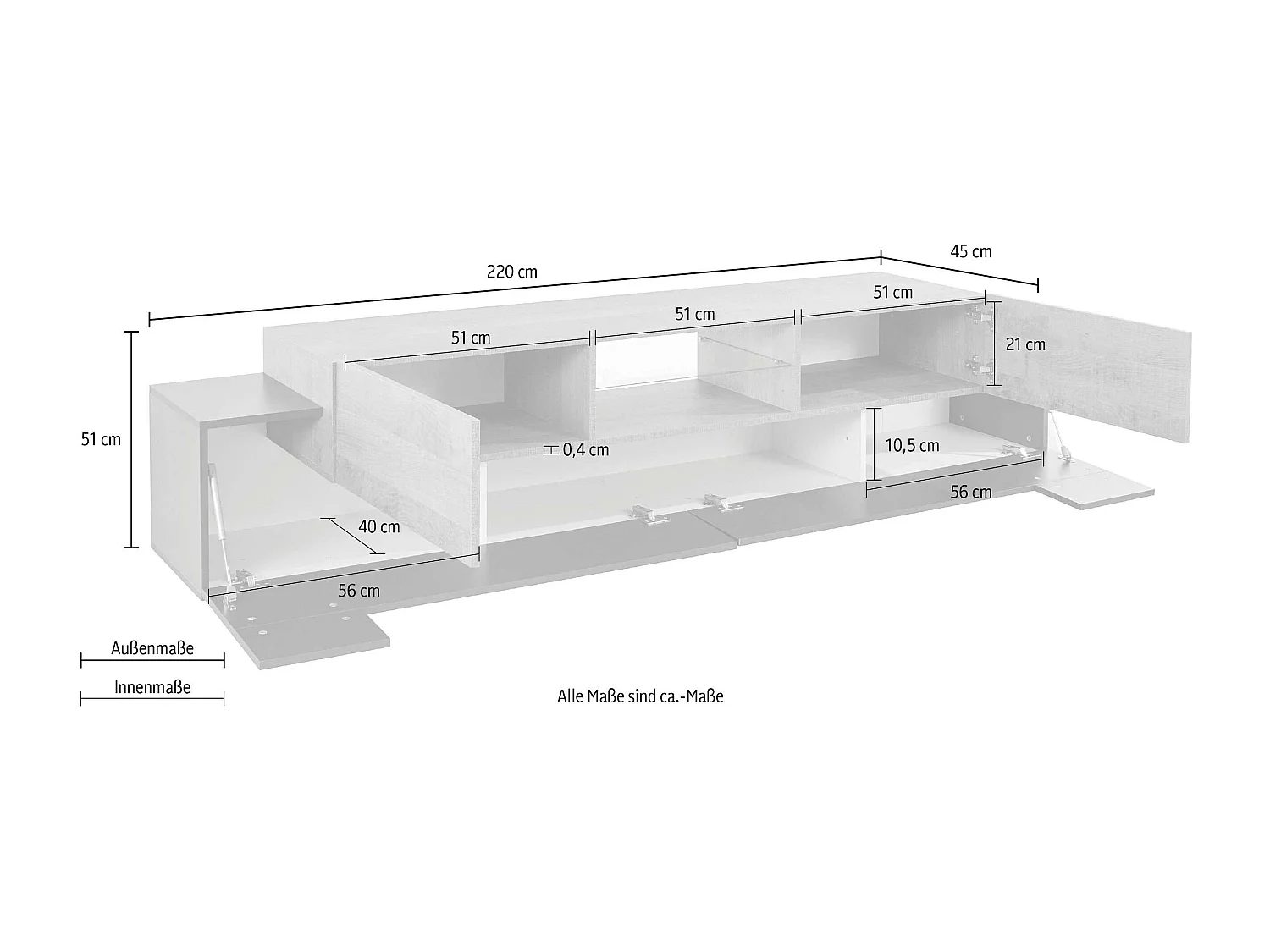 Meuble TV New Coro L 220 x H 51 x P 45 cm chêne