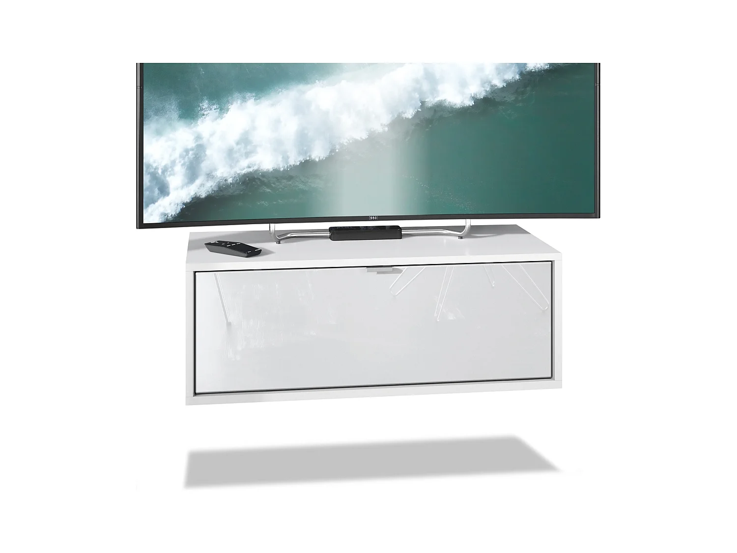 Meuble TV Lana 80 armoire murale lowboard 80 x 29 x 37 cm, caisson en blanc mat, façades en Blanc haute brillance | Grand choix de couleurs