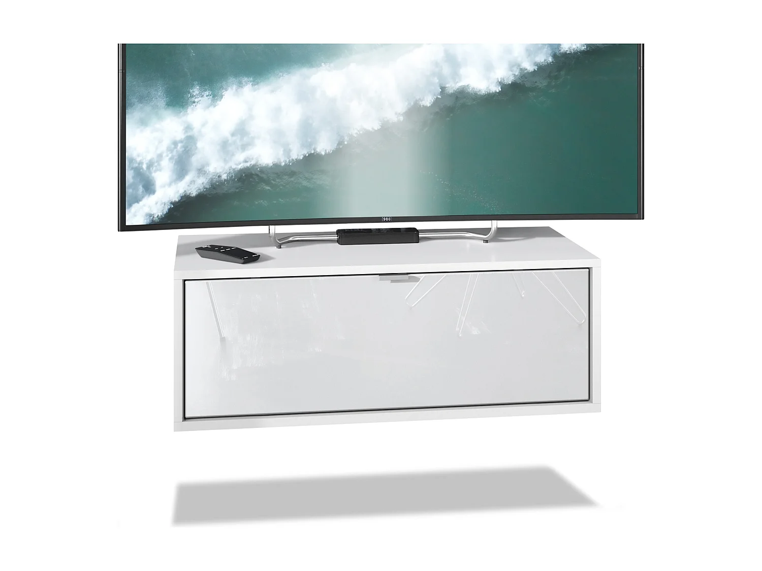 Meuble TV Lana 80 armoire murale lowboard 80 x 29 x 37 cm, caisson en blanc mat, façades en Blanc haute brillance | Grand choix de couleurs