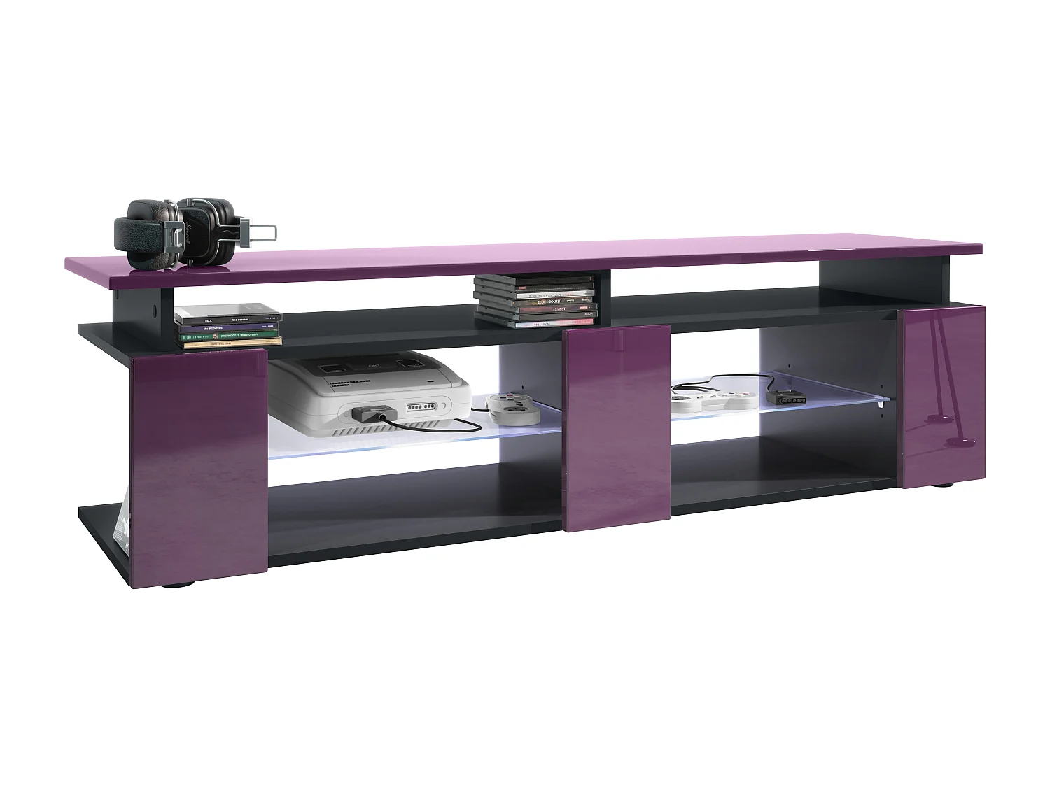 LOWBOARD Movie Fronten und obere Platte des Aufsatzes in Brombeer Hochglanz