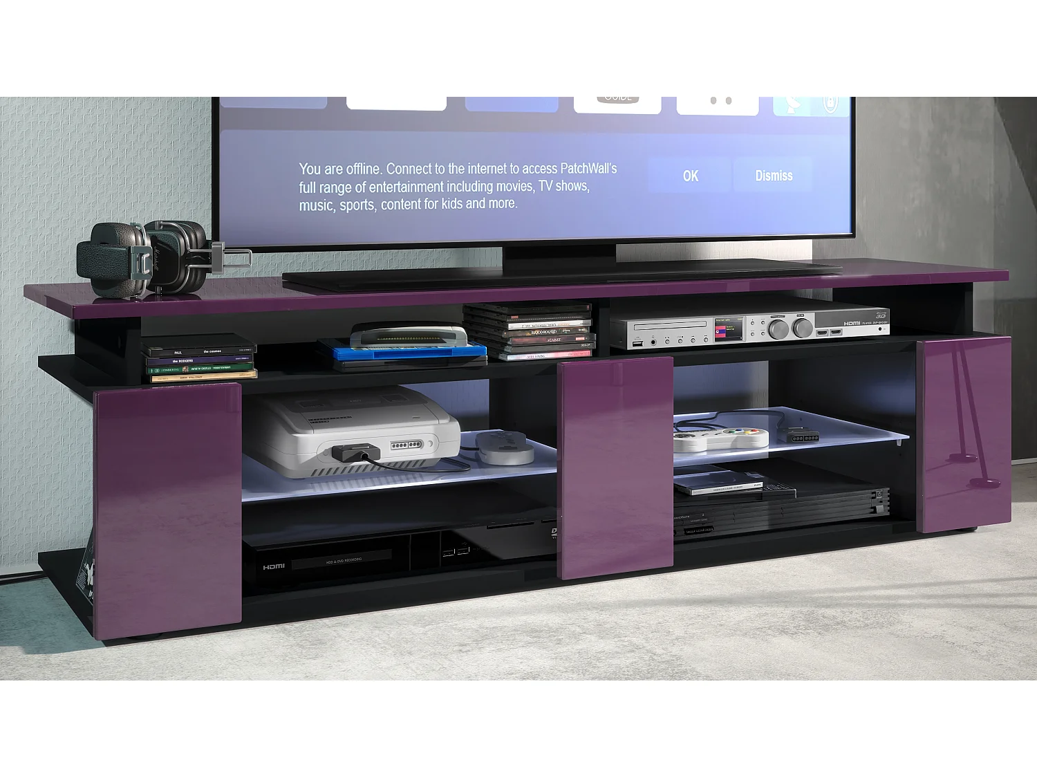 LOWBOARD Movie Fronten und obere Platte des Aufsatzes in Brombeer Hochglanz