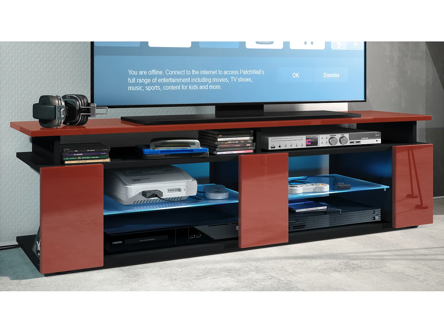 LOWBOARD Movie Fronten und obere Platte des Aufsatzes in Bordeaux Hochglanz